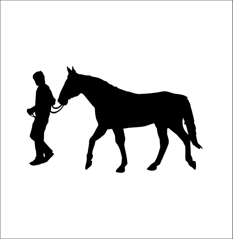 einfacher Mann führt Gehen Pferd Führseil Vollblut Cowboy Western Tier Cut Schild Bild ClipArt digitaler download eps/dxf/png/jpeg/svg Bild 1