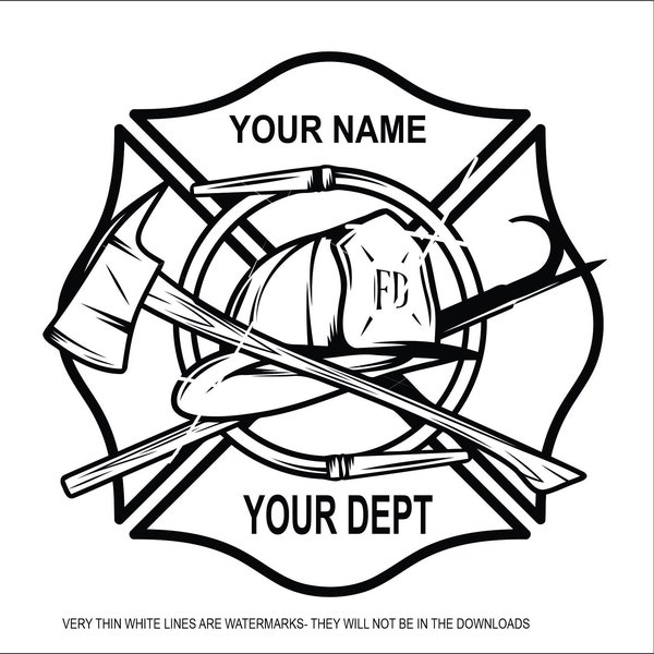 I add Fire Dept Name message me name Maltese Cross Firefighter Department Helmet Axe digital file SVG is blank you can add name or I can