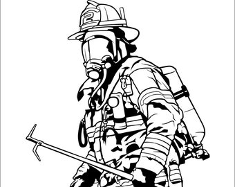 Upper Body Fireman Holding Firefighters Pick Gas Mask Cutting Bit Fire Rescue * Cut Sign Image ClipArt digital download eps/dxf/png/jpeg/svg
