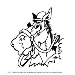 Cabeza de caballo divertida de carreras de dibujos animados Derby Hat Track Race Animal Horse Jockey * Cortar señal imagen ClipArt descarga digital eps dxf png jpeg SVG