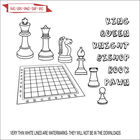 Chessboard with the chess pieces coloring page printable game