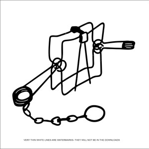 May include: A black and white line drawing of a trap with a chain and a trigger. The trap is set up to catch a small animal.