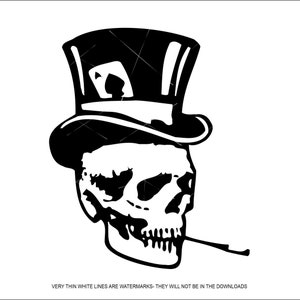 Skeleton Skull Top Hat Card Spade Hat Skull Bone Head Cigarette Holder ghost * Cut Sign ClipArt digital download eps/dxf/png/jpeg/svg