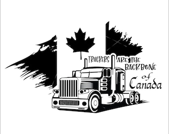 Canada Flag Semi Truck Truckers Backbone Canadiens Tractor Cab Long Haul Trucker * cut Image ClipArt digital download eps png jpeg dxf SVG