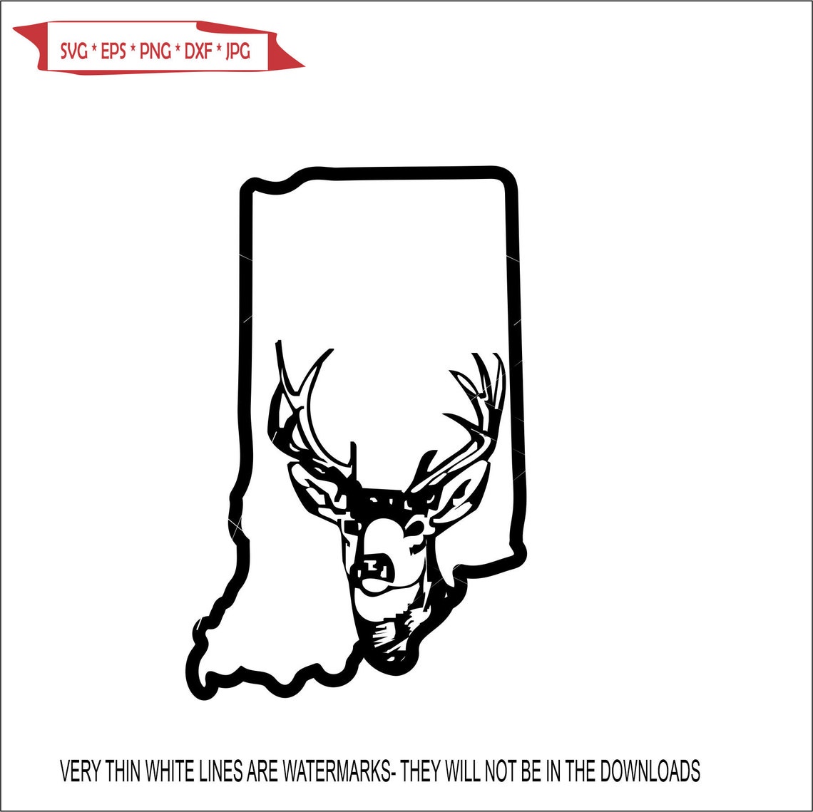 Indiana Deer Map Animal Stag Antlers Head Hunting Meat Food Etsy