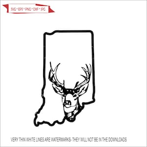 Indiana Deer Map Tier Hirschgeweih Kopf Jagd Fleisch Essen Sport Präparation Zustand * Schnitt Bild ClipArt digitaler Download eps dxf png jpeg svg