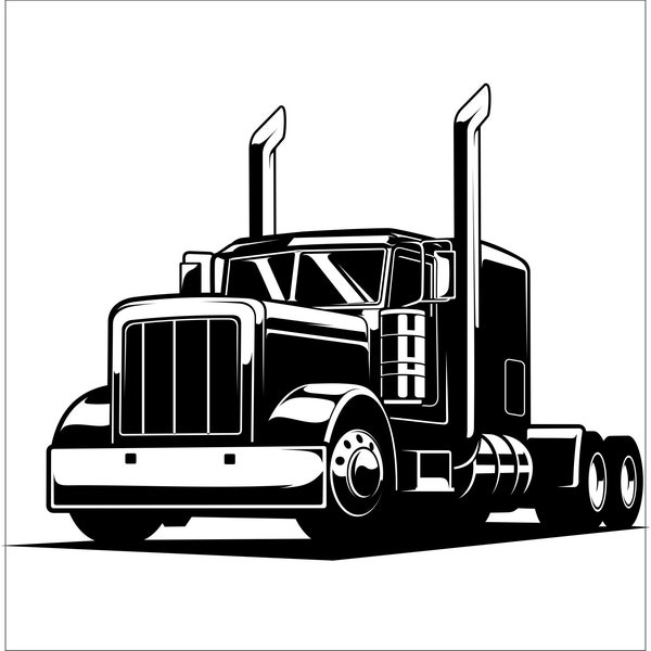 Semi Truck Duel Big Rig Tractor Trailer Cab Fifth Wheel Drive freight * cut artwork Image ClipArt digital download eps dxf png jpeg svg
