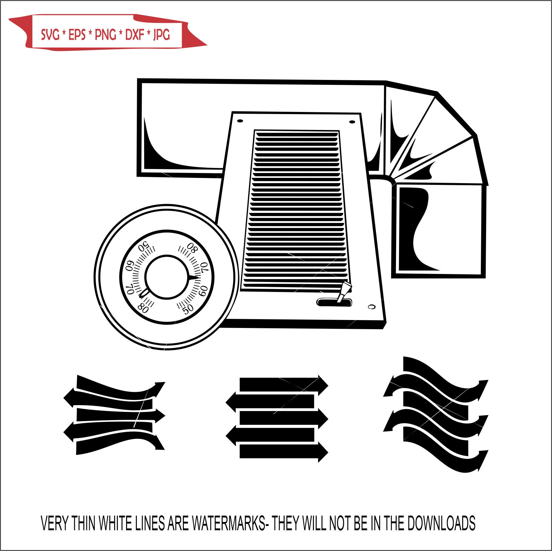 Heating Equipment Accessories Thermostat Duct Work Vent Cover Heater Register * Cut Sign Image ClipArt digital download eps/dxf/png/jpeg/svg