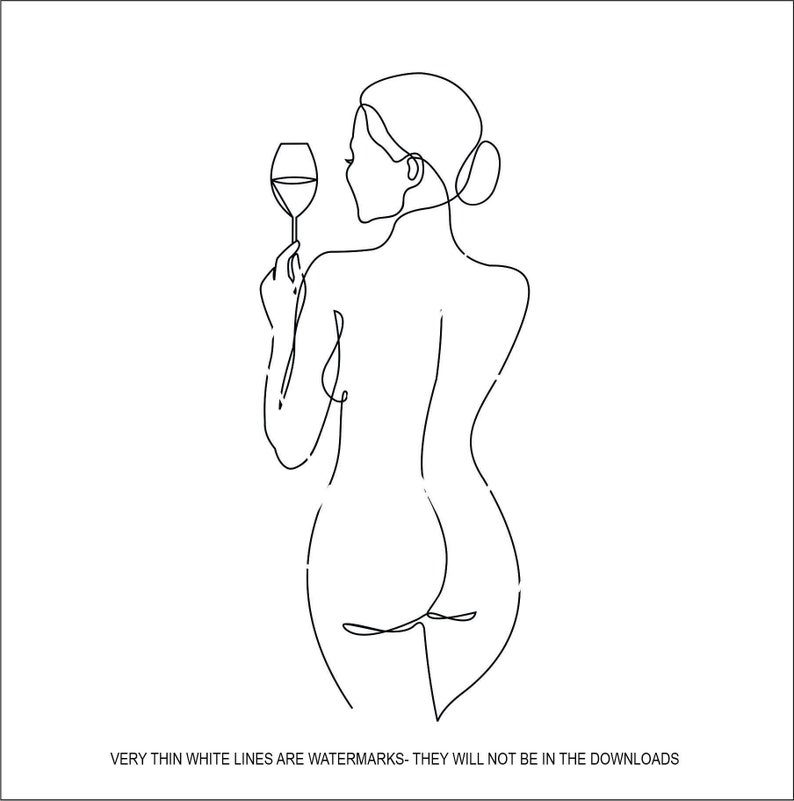 Sexy Backside Nude Lady Woman Wine Glass Outline Hot Beauty Portrait Spine Porn ClipArt digital download eps/dxf/png/jpeg/svg image 1