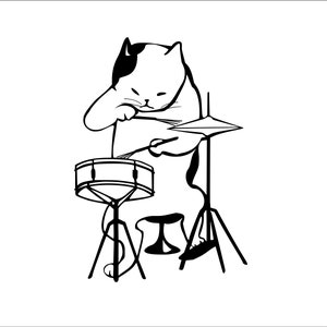 Gato musical tocando el tambor Dibujo animado de gato doméstico * Recortar señal Imagen ClipArt descarga digital eps/dxf/png/jpeg/svg