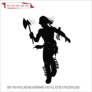 May include: Black silhouette of a Native American man in traditional clothing holding a tomahawk.