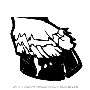 Könnte beinhalten: Schwarz-weiße Grafik eines stilisierten Adlerflügels. Das Bild zeigt kräftige Linien und ein minimalistisches Design, das für verschiedene Anwendungen geeignet ist. Der Text unten lautet: VERY THIN WHITE LINES ARE WATERMARKS- THEY WILL NOT BE IN THE DOWNLOADS.