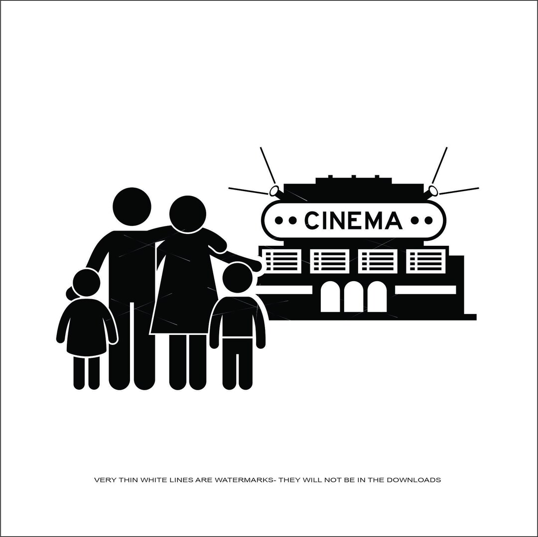 Simple Family Time Going Cinema Movie Theater Show Movie Silhouette Cut simple-family-time-going-cinema-movie-theater-show-movie-silhouette-cut