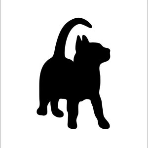 Gato esperando observando felino preto animal de estimação doméstico gatinho gatinho animal silhueta corte sinal imagem clip-art download digital eps/dxf/png/jpeg/svg