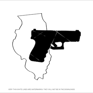 Pistool Illinois staat kaart silhouet pistool 2e amendement beschermde rechten verdedigen wapen vuurwapen wet ClipArt digitale download eps png jpeg svg
