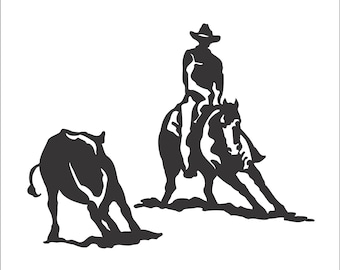 Rodeo Round Up Header heeler Ropes Cattle Horse Equine Events Cowboy skills Sport * Cut Image ClipArt digital download eps/dxf/png/jpeg/svg