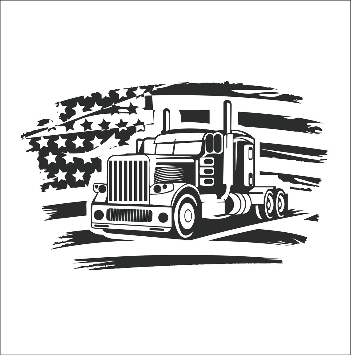 Big Rig Flags Semi Truck on USA Flag Duel Big Rig Tractor Cab Truck * Cut Design ...