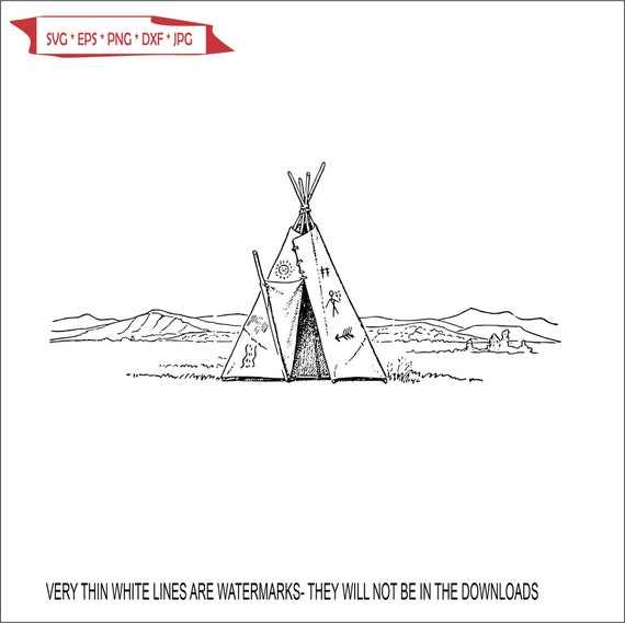 Tepee Mountains Scene Native American Earth Home Lodge Tipi Tent flap open  welcome Dwelling ClipArt digital download eps/dxf/png/jpeg/svg
