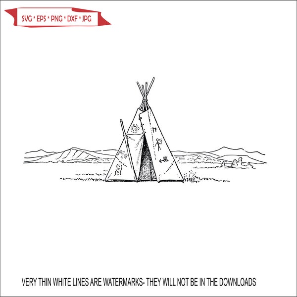 Tepee Mountains Scene Native American Earth Home Lodge Tipi Tent flap open welcome Dwelling * ClipArt digital download eps/dxf/png/jpeg/svg