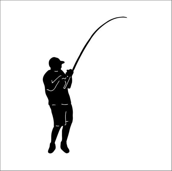 Man Fishing Pole Fishing Rod Bent from Catch Male Fish Outdoors Sport Relax  Hobby Cut Sign Image ClipArt digital File eps dxf png jpeg SVG