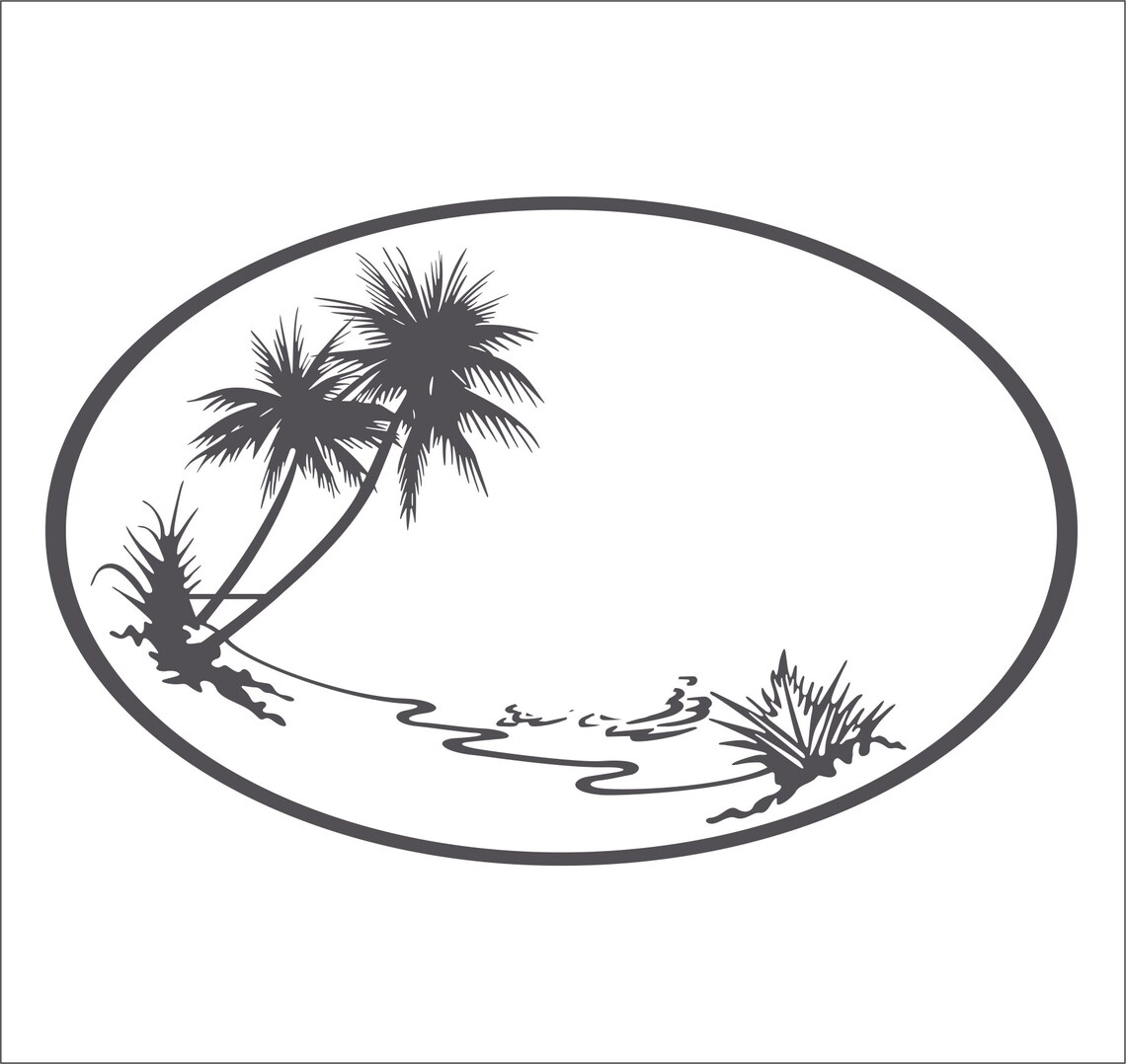 Oval Beach Scene Palm Tree Sand Ocean Wave View SVG - Etsy