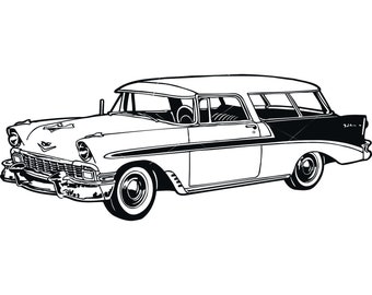 Chevrolet 1956 Bel Air Station Wagon Classic Car Vehicle Auto Retro * cut print design Image ClipArt digital download eps/dxf/png/jpeg/svg