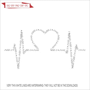 EKG Heart Beat Heartbeat made with music notes Pulse Musical Cardiology Clef  * Cut Sign Image ClipArt digital download eps/dxf/png/jpeg/svg
