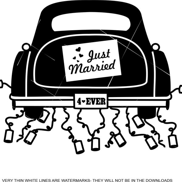 Car Wedding Just Married 4 Ever Cans Rattle Couple Love Marriage  * cut print design Image ClipArt digital download eps/dxf/png/jpeg/svg