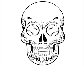 smile Skull Head Baseball Eyes Sport Game Team League Play School Ghost * cut design artwork ClipArt digital download eps/dxf/png/jpeg/svg