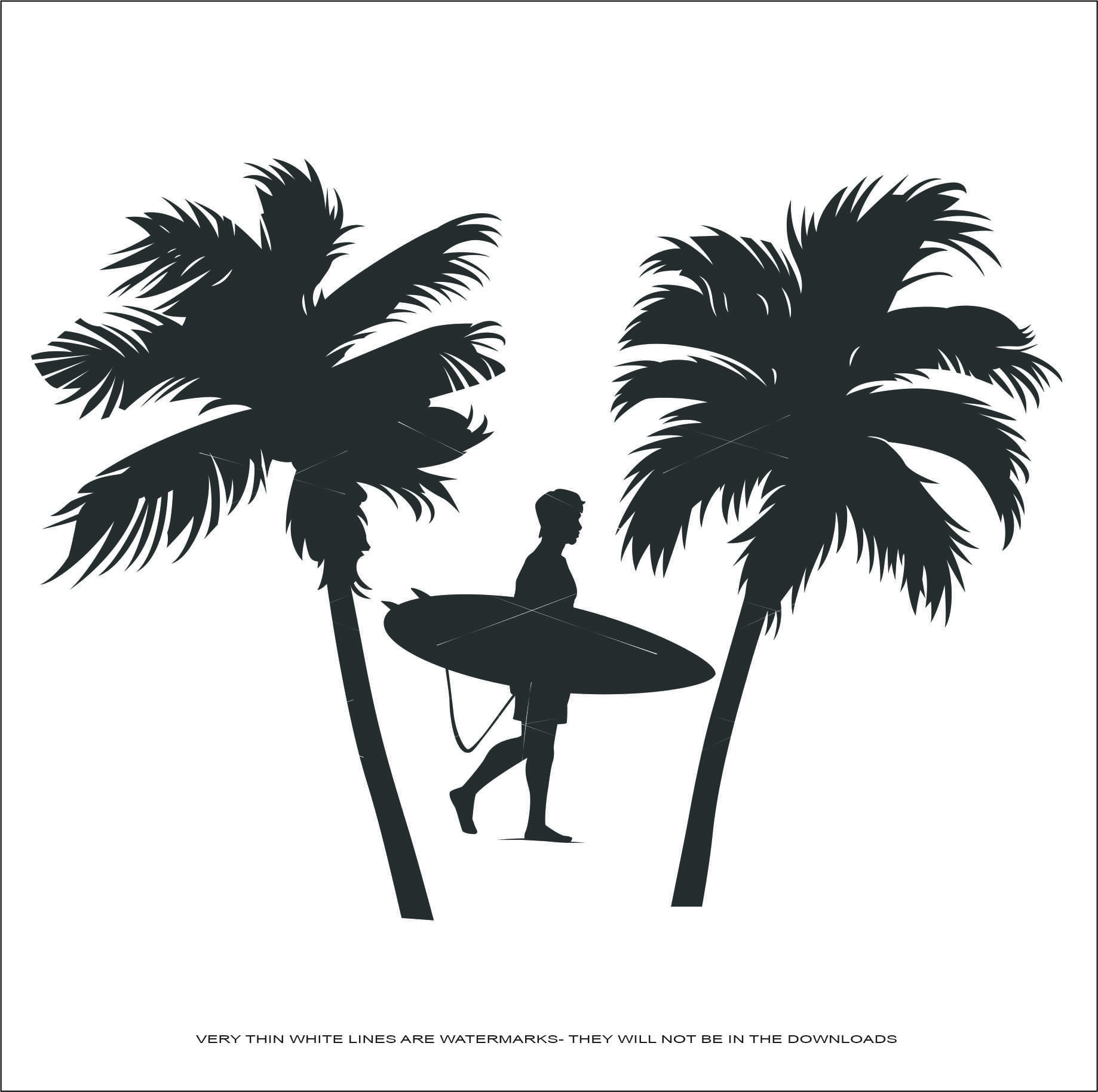 Beach Palm Tree Surfer Surf Surfboard Sport Sea Shore Ocean Wave