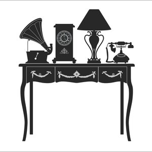 detailed End Table antique Rotary Phone Clock Lamp Gramophone *  Clip Art digital download eps/dxf/png/jpeg/svg