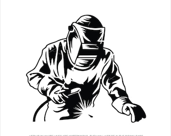 Spawarka łukowa nr 3 Człowiek Iskry latające Stal Metalowy palnik Maska Naprawa Naprawa Konstrukcja Kij * ClipArt cricut plik cyfrowy eps dxf png jpeg SVG