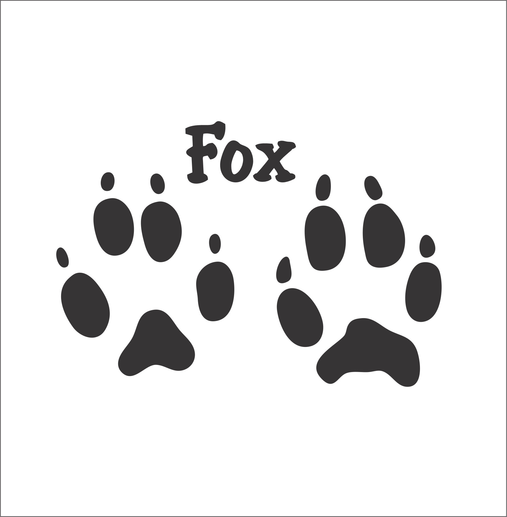 Fox Track Foot Print Animal Track Word FOX Printed Paw Print Animal Zoo