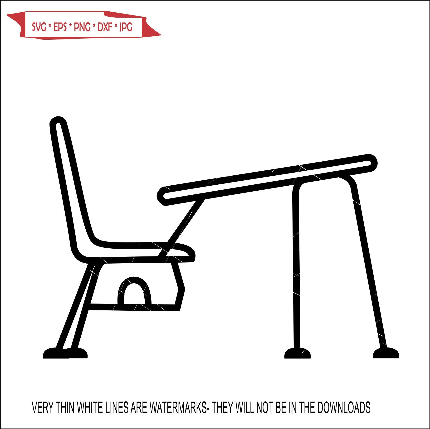 simple Desk Student Home Schooling Study School Class Arm chair Classroom  Outline * Cut Image ClipArt digital download eps dxf png jpeg SVG, image size:1808x1805