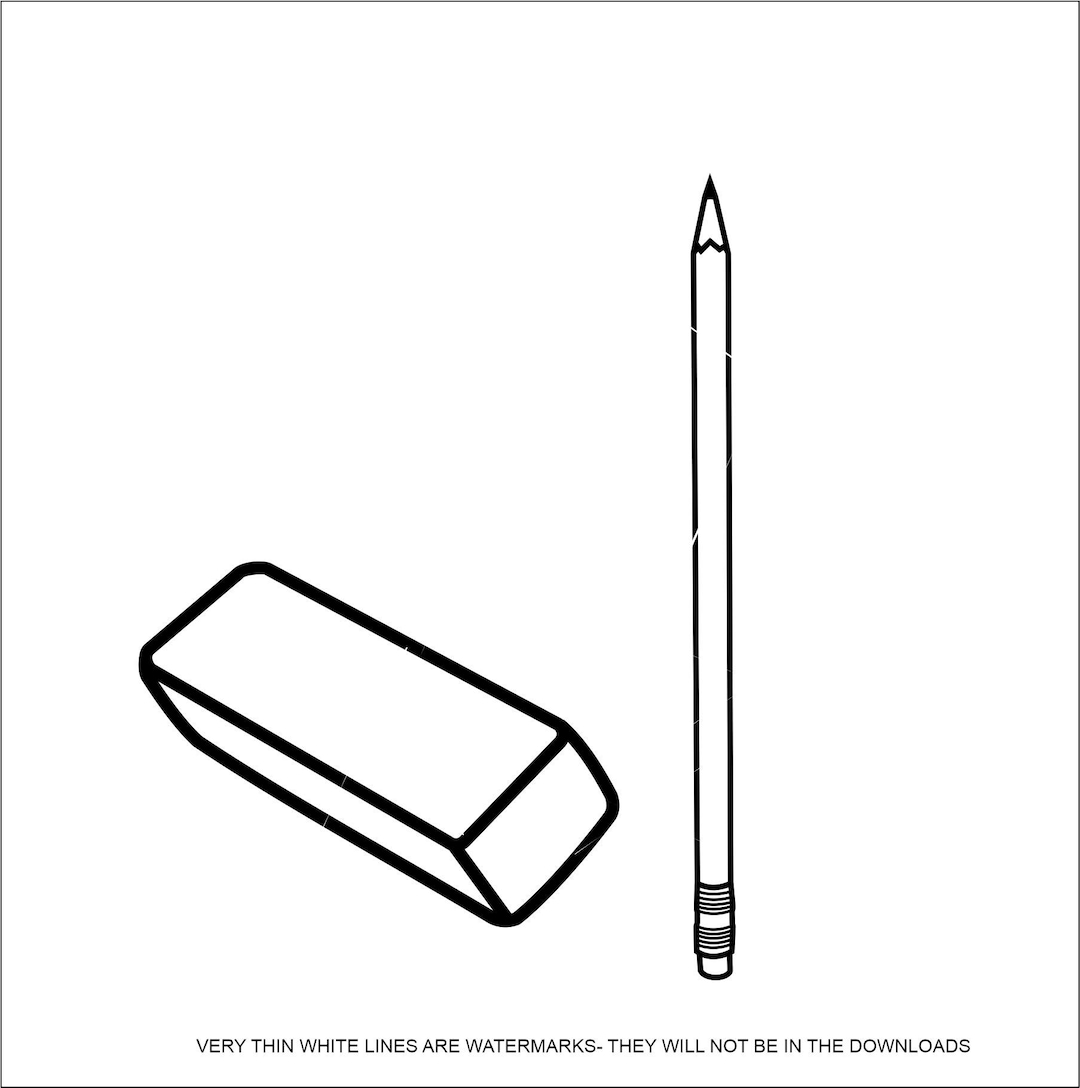 Simple Classic Pencil & Runner Eraser Office Supply Business School Classroom Write Cut Image