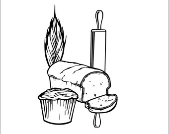 Bread Muffing Making Wheat Roling Pin Food Cook Hotel Baker Chef Baker Pastries * Cut Sign ClipArt digital download eps/dxf/png/jpeg/svg