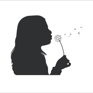 Fille coup pissenlit souhait Nature plante pelouse Taraxacum silhouette * design découpé oeuvre Image ClipArt téléchargement numérique eps/dxf/png/jpeg/svg