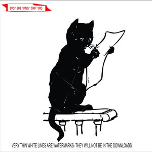 Cat Reading Letter Note shock Look Cartoon Feline Meow Purrs Domestic Animal Pet  * Cut Image ClipArt digital download eps/dxf/png/jpeg/svg