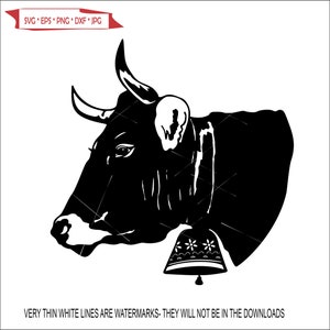 Cow Head Bell Steer Jersey Cattle Bull Farm Animal Milk Dairy Western Meat Food Face Cut Image ClipArt digital download eps dxf png jpeg svg