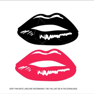 Showy Pair Lips Red Black Mouth Tongue Sexy Romantic Kissing Beauty Women * Cut Sign Image ClipArt digital download eps dxf png jpeg svg
