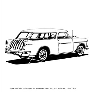Vintage Antique 1955 Chevy nomad antique automobile Classic Car Vehicle Auto * cut design Image ClipArt digital File eps dxf png jpeg SVG