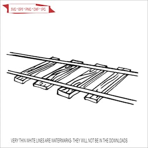 Puede incluir: Dibujo en blanco y negro de una vía de ferrocarril de madera con traviesas.