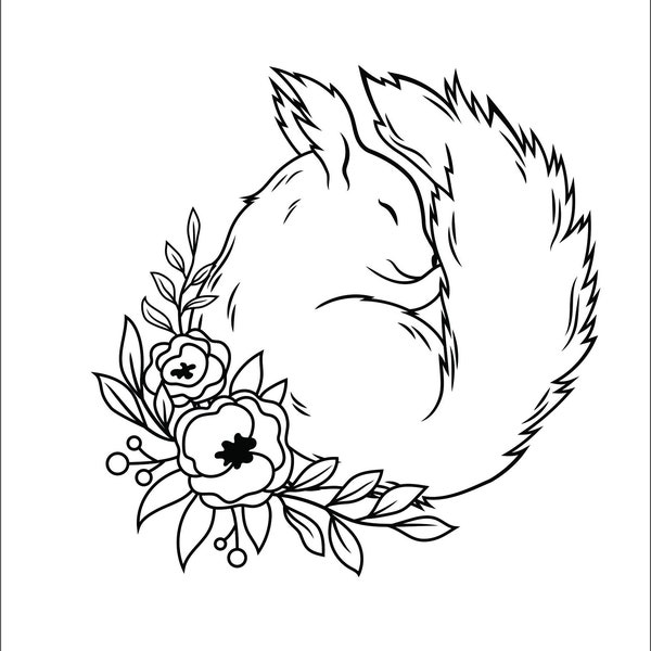 Squirrel Sleeping Laying Down Imbedded in wild Flowers Nature Spirit   Animal  * ClipArt digital download eps/dxf/png/jpeg/svg