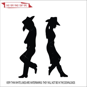 simple  Cowboy Cowgirl Western Male female Silhouette Couple Country Girl Boy * ClipArt digital download eps dxf png jpeg svg
