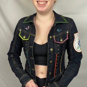 Custom embroidered denim blue jean jacket