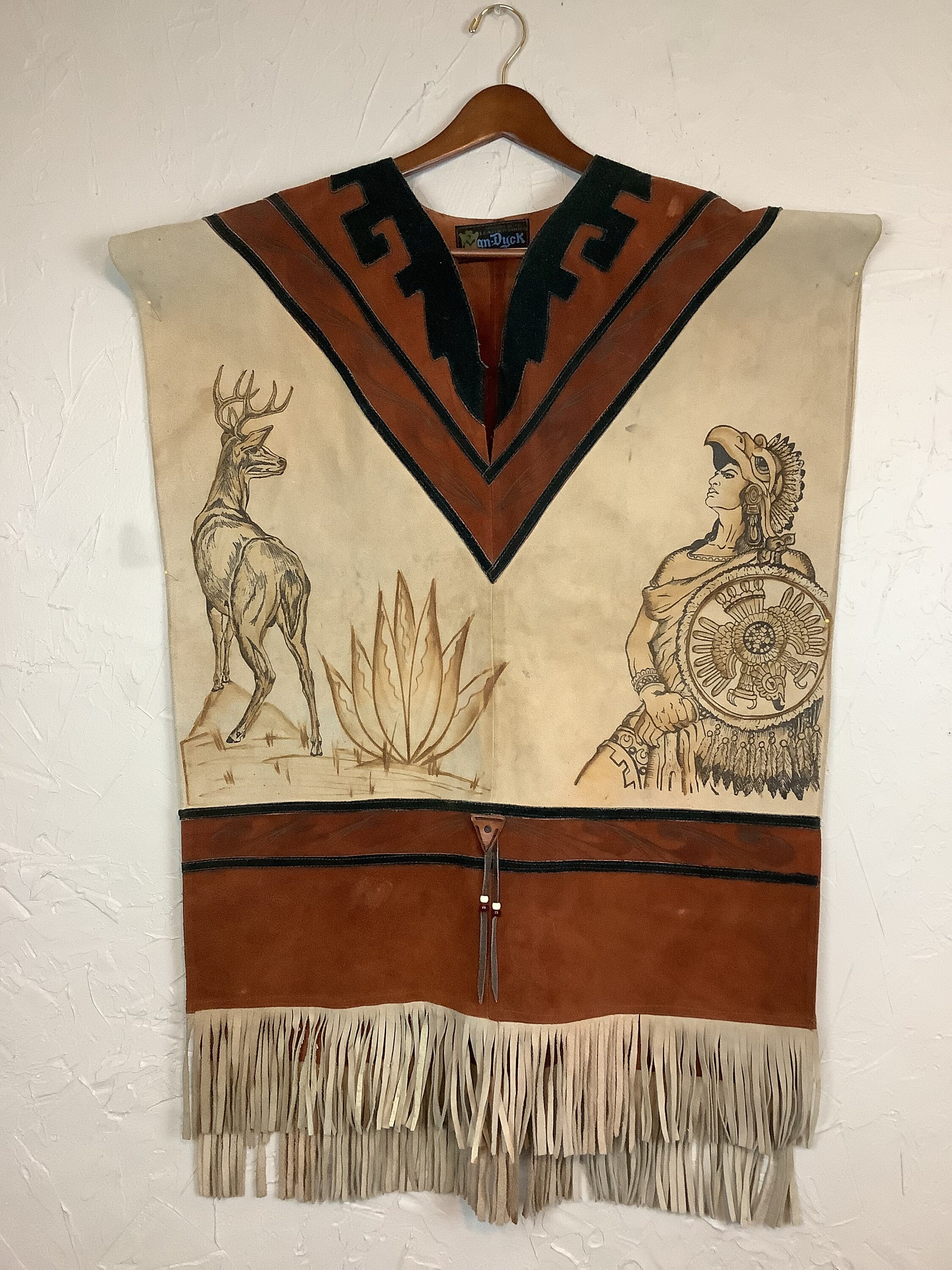 Vintage 1970 Leather Hand Painted Poncho - Etsy