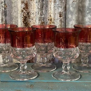 Vintage Set Of 5 Tiffin King&#39;s Crown Water Goblets