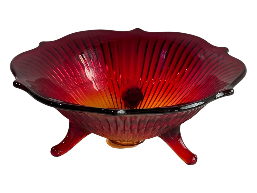 Red Amber Fenton Sheffield Footed Candy Dish Etsy