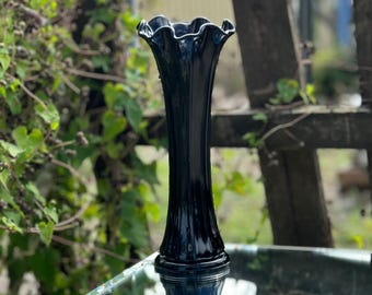 Black Glass Helio Swung Vase EAPG