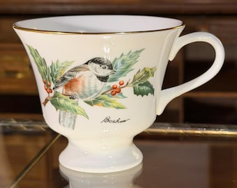 Vintage Boehm China Chickadee & Holly Footed Cup